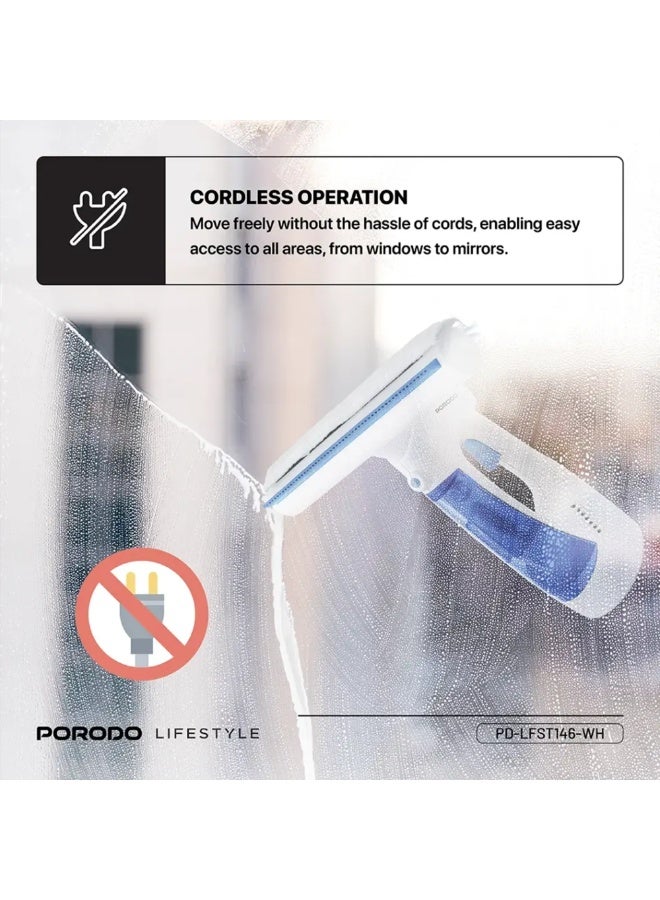 porodo Handheld Window Cleaner, Cordless Vacuum, Sprayer, 80ml Water Tank, 30-Minute Runtime, Powerful Suction, Multi-Purpose Use, Ideal for Windows, Mirrors, and Glass – White - Image 4