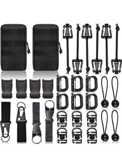 Molle Accessories Kit Of 28 Attachments, Elastic Strings Strap, D-Ring Locking Gear Clip, For 30Mm Webbing Strap Tactical Backpack Web Dominator (Black)