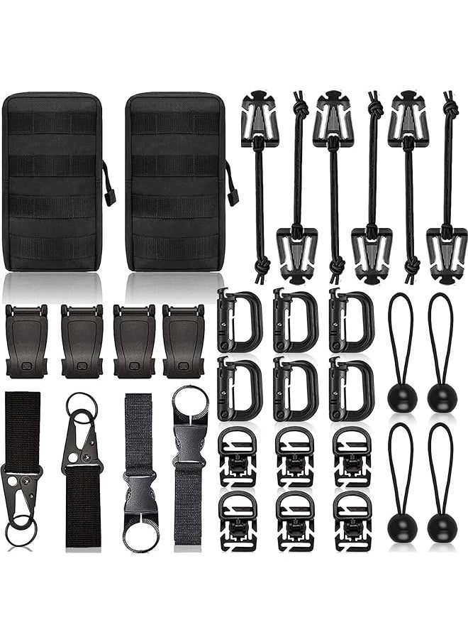 PROMASS - Molle Accessories Kit Of 28 Attachments, Elastic Strings Strap, D-Ring Locking Gear Clip, For 30Mm Webbing Strap Tactical Backpack Web Dominator (Black) - Image 1