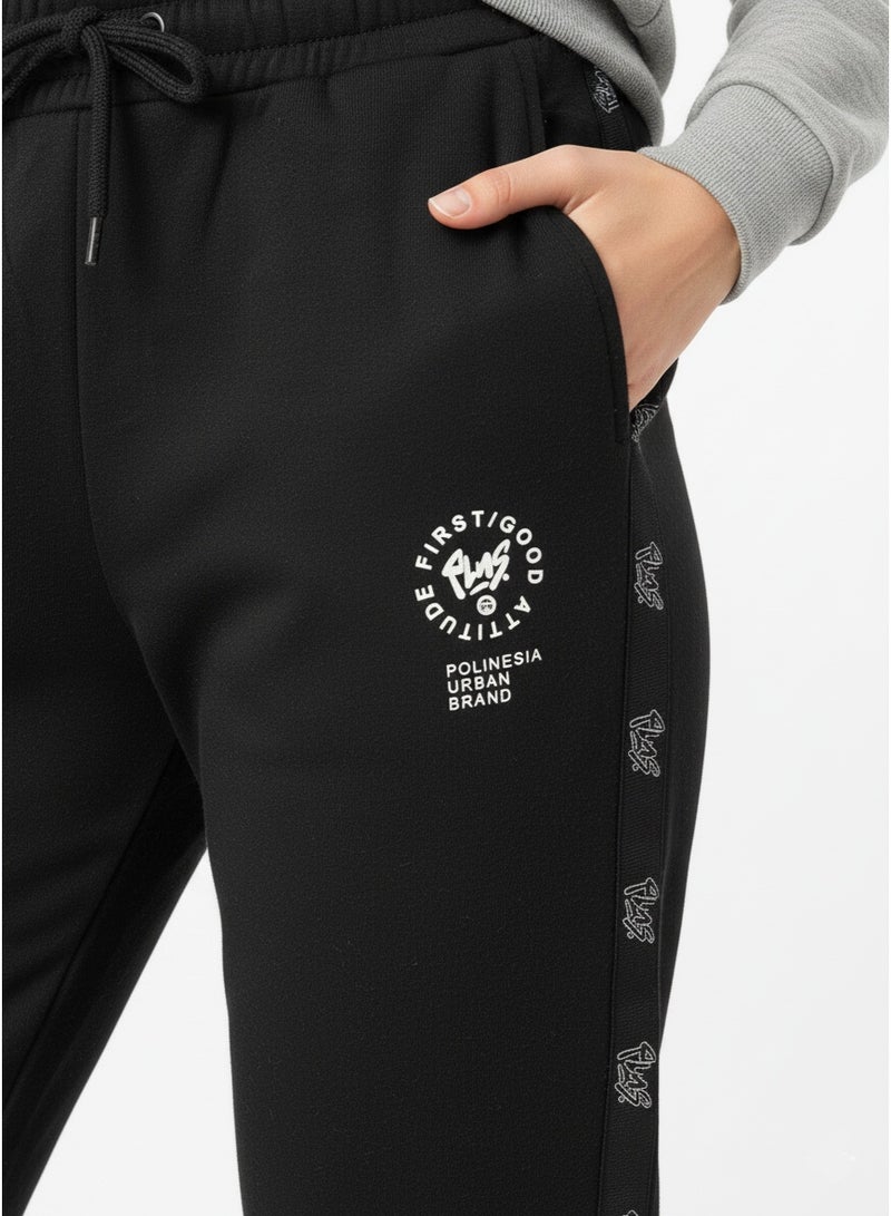 polinesia Women's Black Jogger Pants With Side Tape – Drawstring Waist Sweatpants With Pockets, Casual Trouser - Image 4