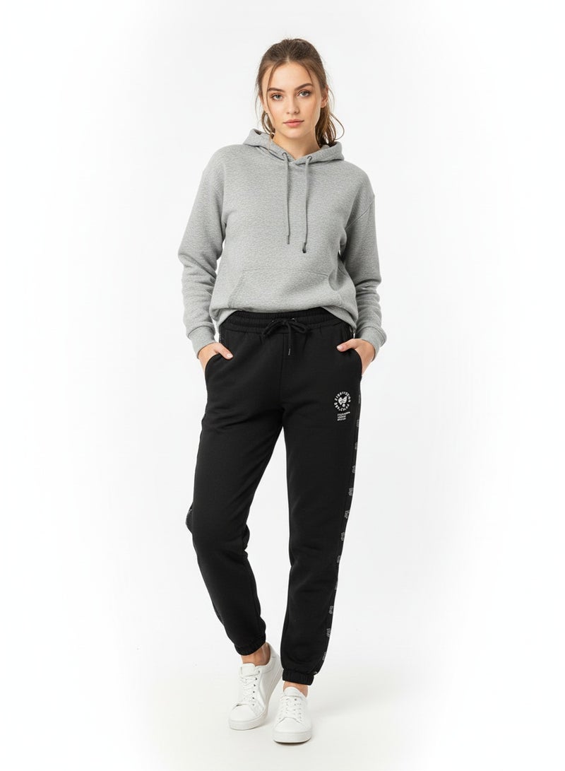 polinesia Women's Black Jogger Pants With Side Tape – Drawstring Waist Sweatpants With Pockets, Casual Trouser - Image 1