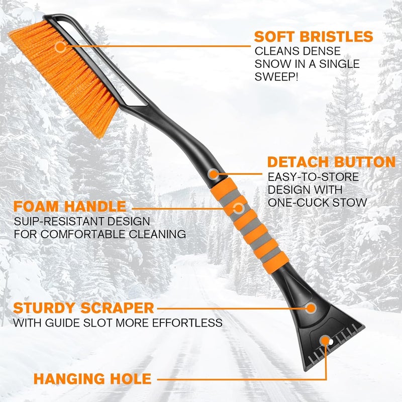 Showvigor 25" Snow Brush and Ice Scrapers for Car Windshield, 2-in-1 Detachable Design with Paint Protection, Extra Long Snow Removal Tool for Cars, Trucks, SUVs - Great for Drivers - Image 2