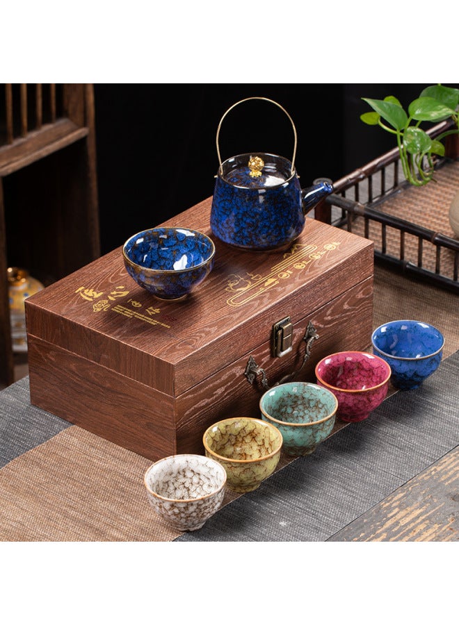 Kiln Change Jianzhan Five Elements Cup Kung Fu Tea Set Suit Teapot Household Tea Maker Ceramic Cup Gift Box Practical Gift