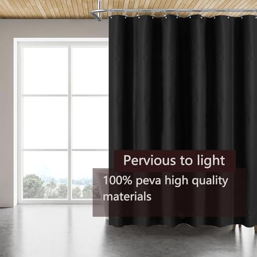 TIKABC Black Shower Curtain Liner, 4G PEVA Shower Liner, Plastic Waterproof Shower Curtains, 72x72 inch with Grommet Holes 3 Magnetic Weights(Black) - Image 2