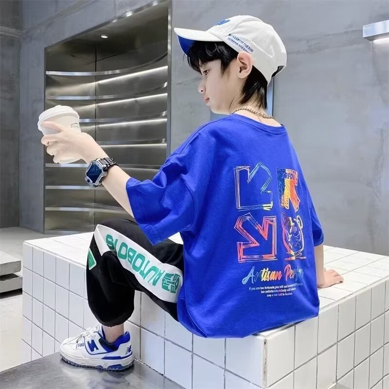 Short-Sleeved T-Shirt Children'S Trendy Printed Loose Half-Sleeved T-Shirt Base Shirt Top - Image 4