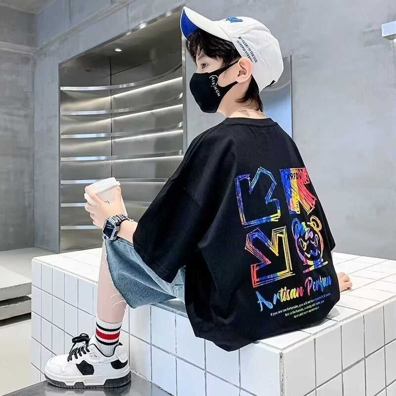 Short-Sleeved T-Shirt Children'S Trendy Printed Loose Half-Sleeved T-Shirt Base Shirt Top - Image 1