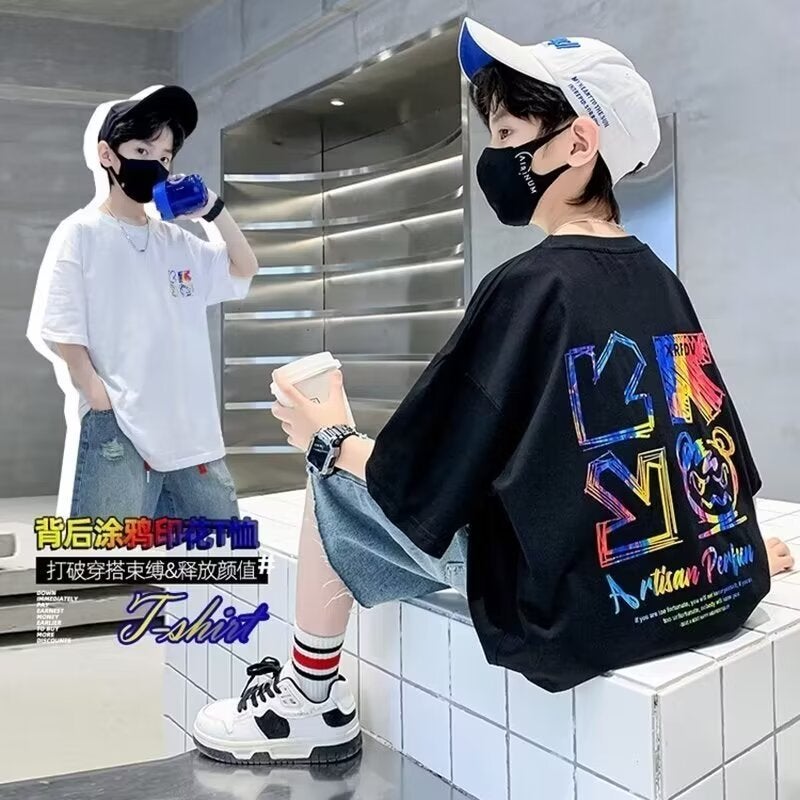 Short-Sleeved T-Shirt Children'S Trendy Printed Loose Half-Sleeved T-Shirt Base Shirt Top - Image 2