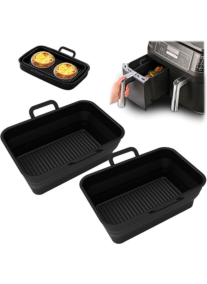 wisfunlly 2Pcs New Upgrade Collapsible Silicone Pot for Ninjas Dual Air Fryer, Foldable Silicone Double Air Fryer Liners Basket, Air Fryer Rack Accessories for Air Fryer, Oven and Microwave  - Image 1