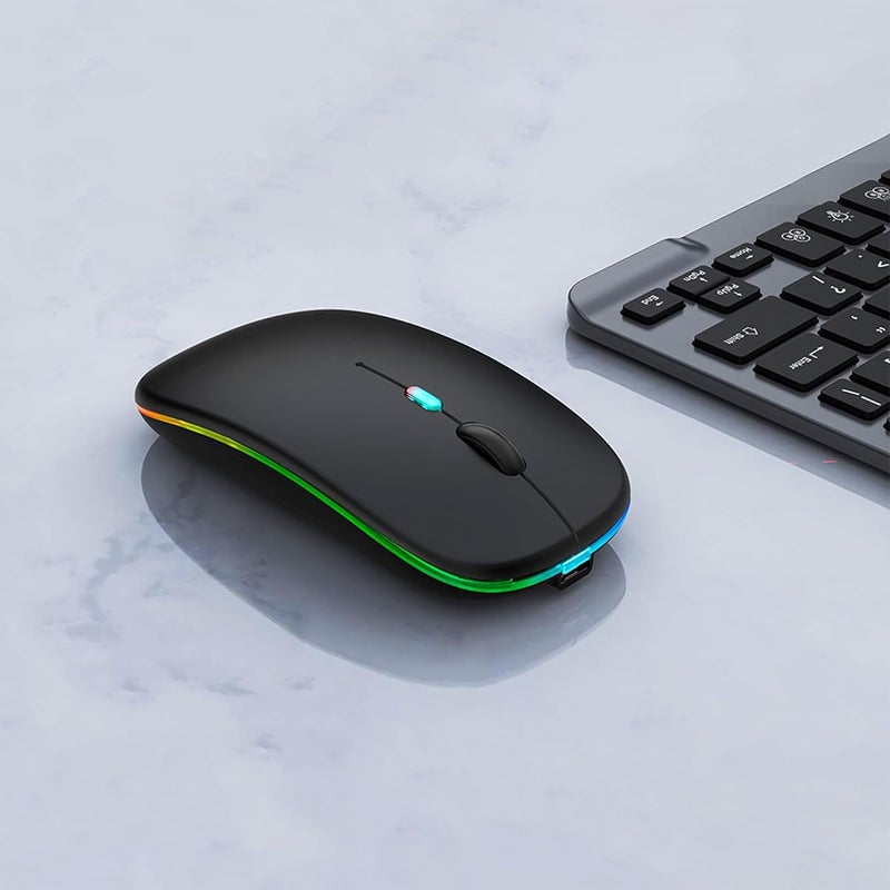WREANU Wireless Bluetooth Mouse Rechargeable Laptop Mice with LED Lights Silent Slim Use(BT5.2 and 2.4G Portable USB Receiver)Dual Mode Computer Mouse for Laptop/iPad/Tablet/Apple/Computer/Mac(Black) - Image 2