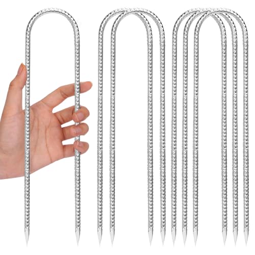 CEWOR 6 Pack 12 Inch Trampoline Stakes Heavy Duty High Wind Trampoline Anchors U Hook Galvanized Rebar Tent Stakes Ground Staples for Garden Fence Swing Soccer Goal - Image 1