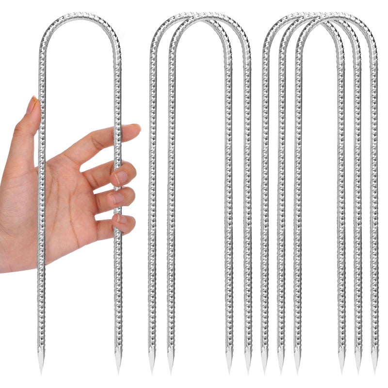 CEWOR 6 Pack 12 Inch Trampoline Stakes Heavy Duty High Wind Trampoline Anchors U Hook Galvanized Rebar Tent Stakes Ground Staples for Garden Fence Swing Soccer Goal - Image 2