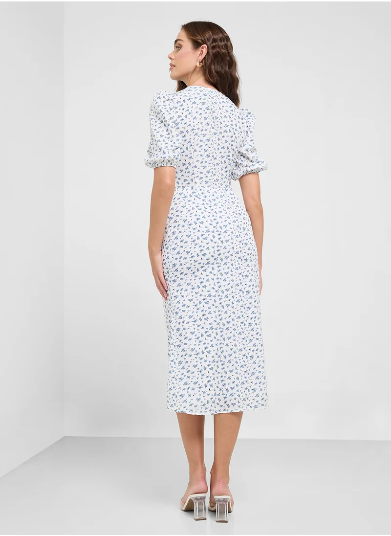 جينجر Ditsy Floral Print Midi Dress