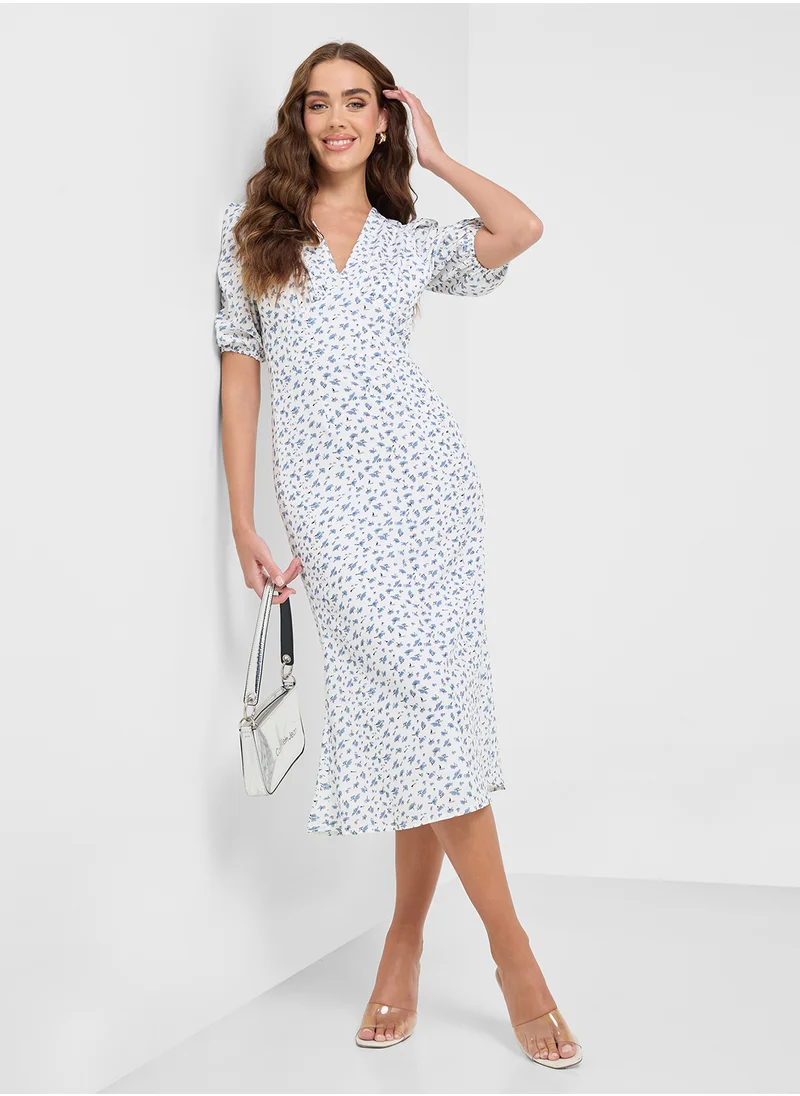 جينجر Ditsy Floral Print Midi Dress