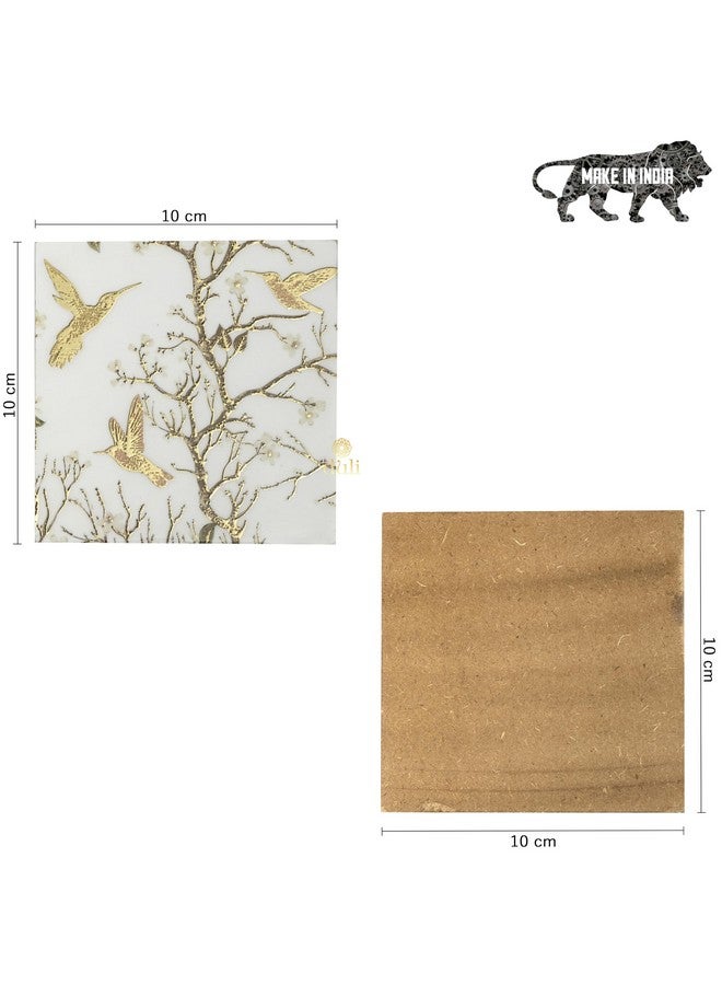DULI Set of 6 MDF Coasters with Golden Hummingbird Design - 10cm Square with Lacquered Finish and Protective Case (MCDCS6case- WhiteGoldBirds) - Image 3