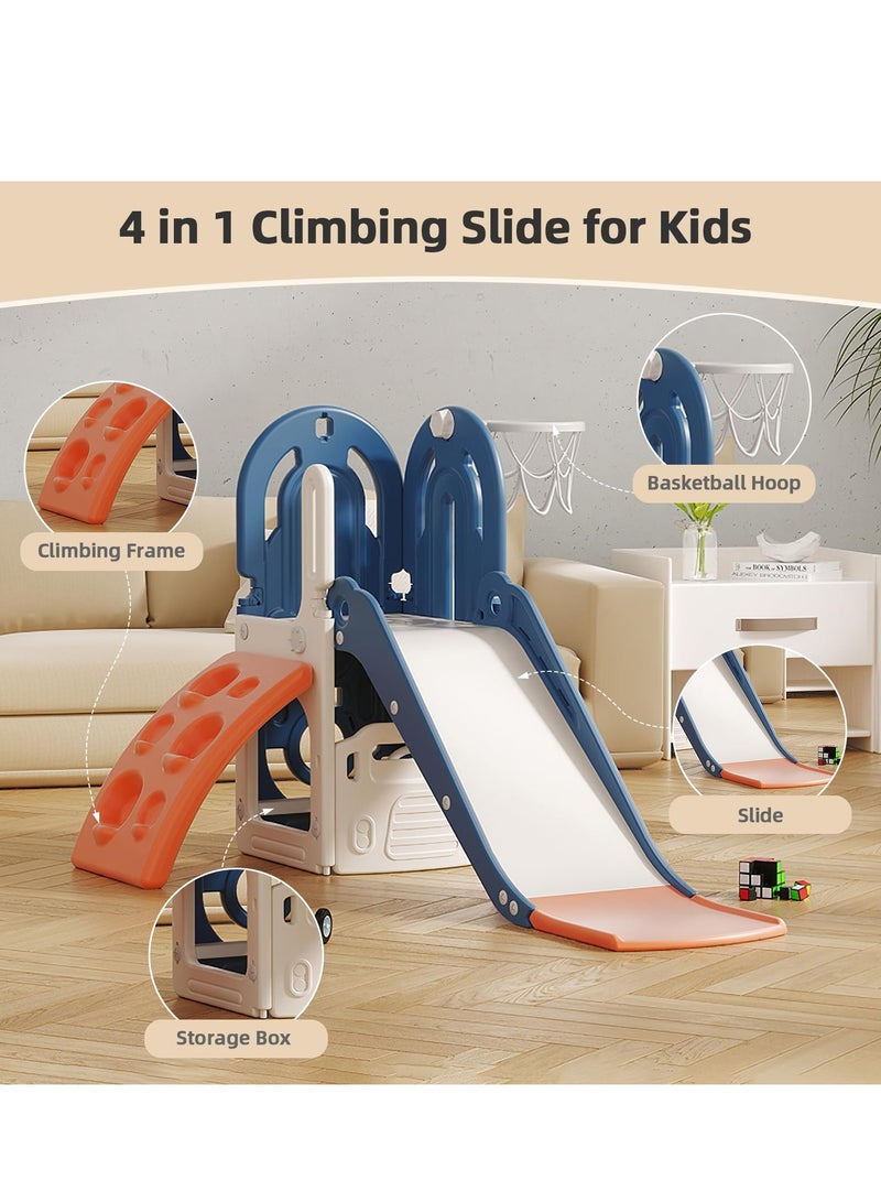 شو وو زحليقة أطفال 4 في 1، زحليقة إطار تسلق للأطفال الصغار من عمر 1 إلى 3 سنوات، زحليقة للأطفال مع طوق كرة سلة، صندوق تخزين، زحليقة أطفال داخلية وخارجية، ملعب تسلق، لون أزرق - Image 3