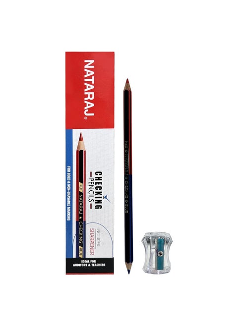 NATARAJ Checking Pencils Red Blue Hexagonal Shape Breakresistant Bonded Lead Comfortable Soft Grip Double Headed Design Suitable for Kids Pack of 1