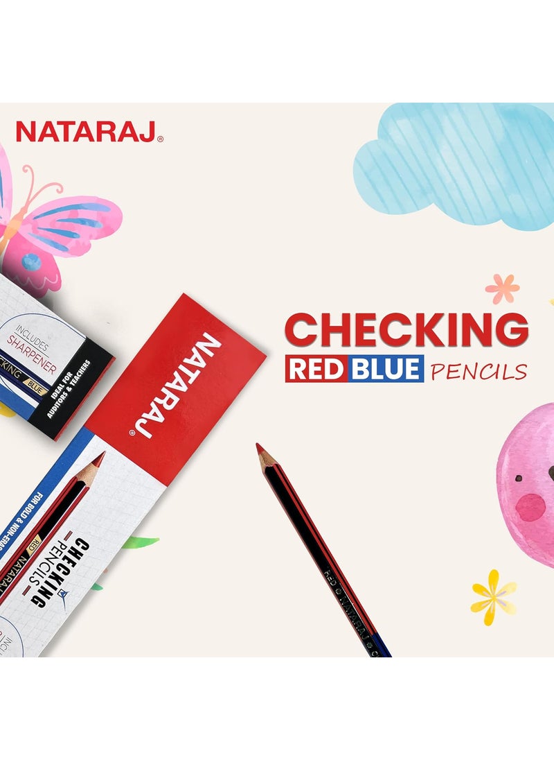 NATARAJ Checking Pencils Red Blue Hexagonal Shape Breakresistant Bonded Lead Comfortable Soft Grip Double Headed Design Suitable for Kids Pack of 1
