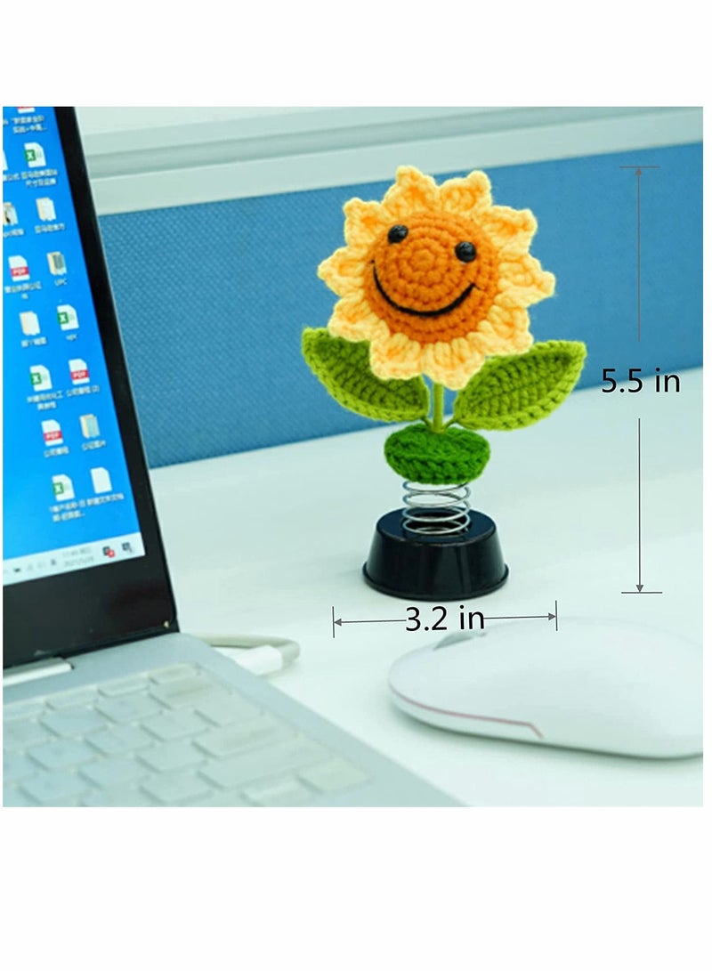 SYOSI Sunflower, Creative Car Ornaments, SYOSI Sun Flowers Bobblehead Dashboard Car Decor, Crochet Smiley Shaking, for Women, for Cute Girl Car Interior Desk Ornaments Gifts (Handmade Knitted) - Image 2