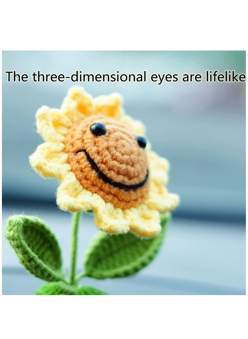 SYOSI Sunflower, Creative Car Ornaments, SYOSI Sun Flowers Bobblehead Dashboard Car Decor, Crochet Smiley Shaking, for Women, for Cute Girl Car Interior Desk Ornaments Gifts (Handmade Knitted) - Image 4