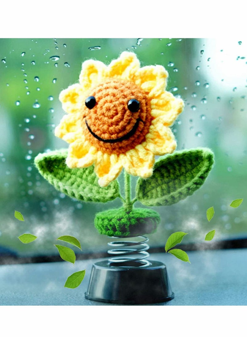 SYOSI Sunflower, Creative Car Ornaments, SYOSI Sun Flowers Bobblehead Dashboard Car Decor, Crochet Smiley Shaking, for Women, for Cute Girl Car Interior Desk Ornaments Gifts (Handmade Knitted) - Image 1