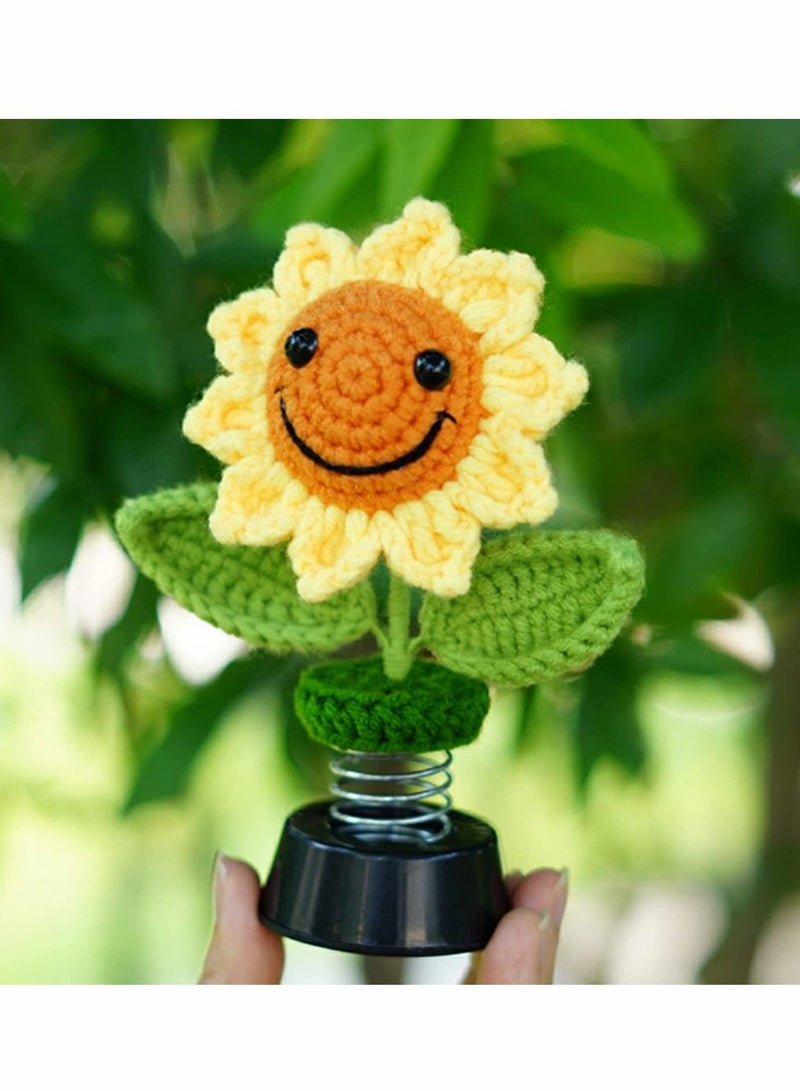 SYOSI Sunflower, Creative Car Ornaments, SYOSI Sun Flowers Bobblehead Dashboard Car Decor, Crochet Smiley Shaking, for Women, for Cute Girl Car Interior Desk Ornaments Gifts (Handmade Knitted) - Image 3
