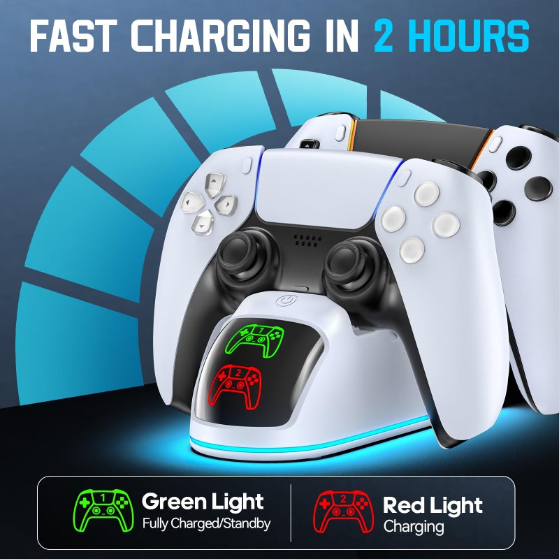Rysker Controller Charger for PS5, Dual Charging Dock Station for PlayStation 5 Dualsense & Edge with RGB Light, Fast PS5 Dual Controller Charging Station with Cable for PlayStation Games - Image 3