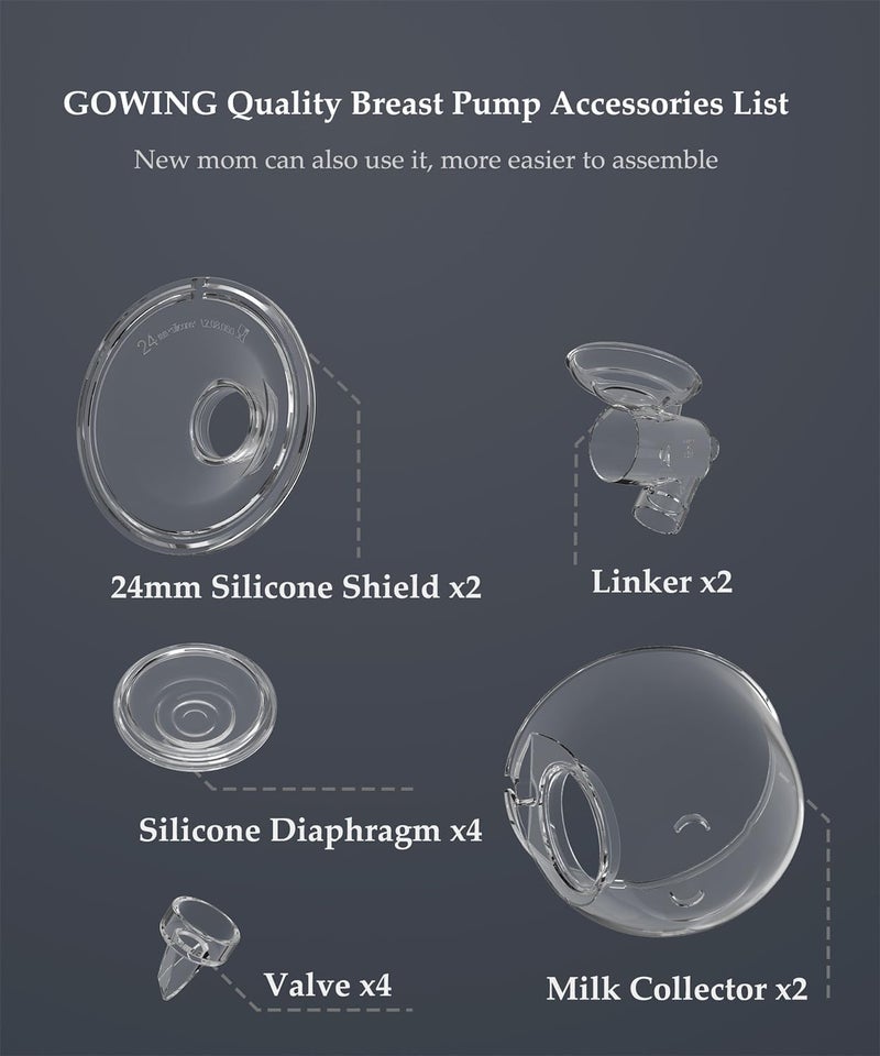 Gowing قطع غيار مضخة الثدي القابلة للارتداء متوافقة مع TSRETE Kmaier S12 S9 مضخة الثدي القابلة للارتداء تشمل صمام بطة غشاء سيليكوني 24 مم كوب جامع الحليب 2 مجموعات - Image 3