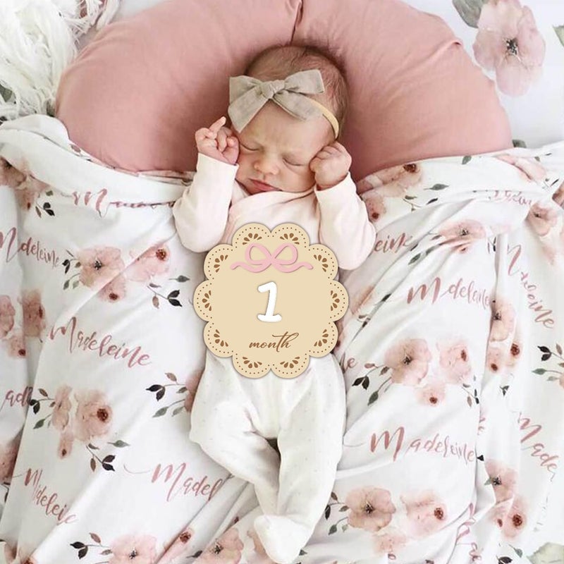 eoscasely Monthly Baby Milestone Wooden Signs, Double-Sided Bow-Themed Baby Milestone Discs with Hello World & My First Holiday Designs â€“Cute Baby Announcement Sign & Photoshoot Props for Boys and Girls (Daisy) - Image 3
