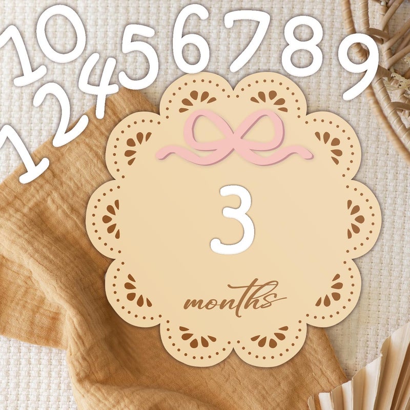 eoscasely Monthly Baby Milestone Wooden Signs, Double-Sided Bow-Themed Baby Milestone Discs with Hello World & My First Holiday Designs â€“Cute Baby Announcement Sign & Photoshoot Props for Boys and Girls (Daisy) - Image 4