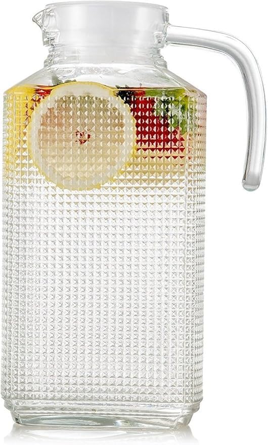 Glass Water Pitcher with Textured Design, 1.6L Capacity, Handle and Lid  - Image 1