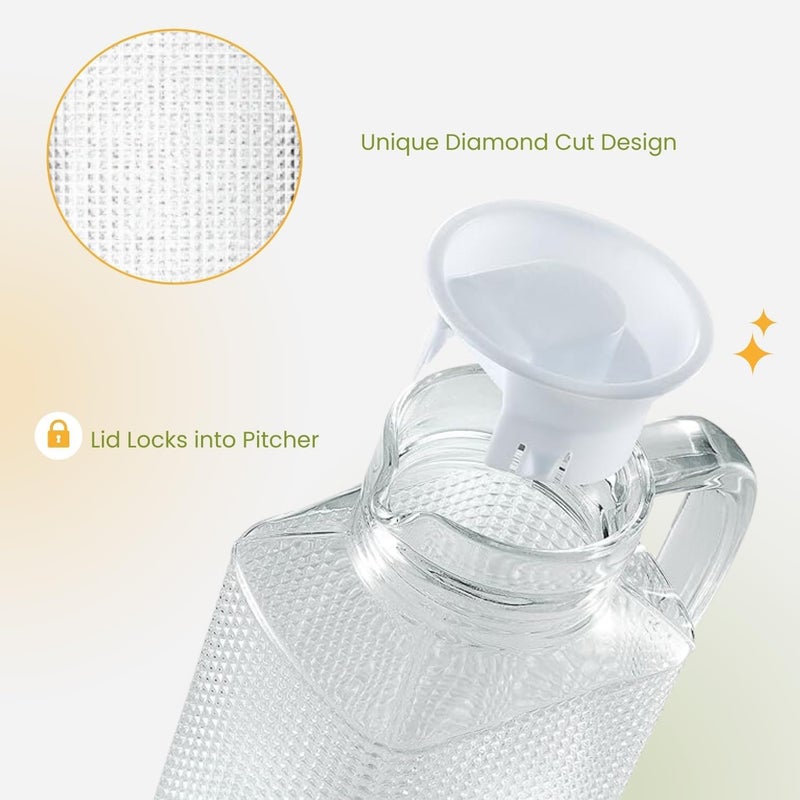 Glass Water Pitcher with Textured Design, 1.6L Capacity, Handle and Lid  - Image 2