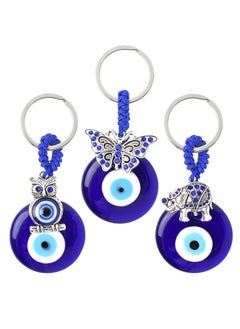 3PCS Evil Eye Hanging Ornament Blue Evil Eye with Butterfly Elephant Owl Hanging Decoration Turkish Evil Eye Car Hanging Keychain DIY Pendant Charms Keychain Hanging Ornament Keychain Ornament