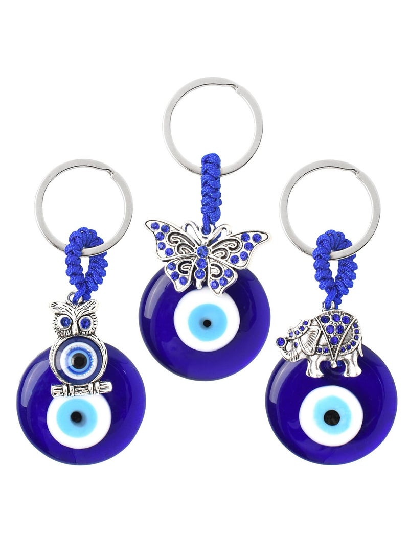 Generic - 3PCS Evil Eye Hanging Ornament Blue Evil Eye with Butterfly Elephant Owl Hanging Decoration Turkish Evil Eye Car Hanging Keychain DIY Pendant Charms Keychain Hanging Ornament Keychain Ornament - Image 1