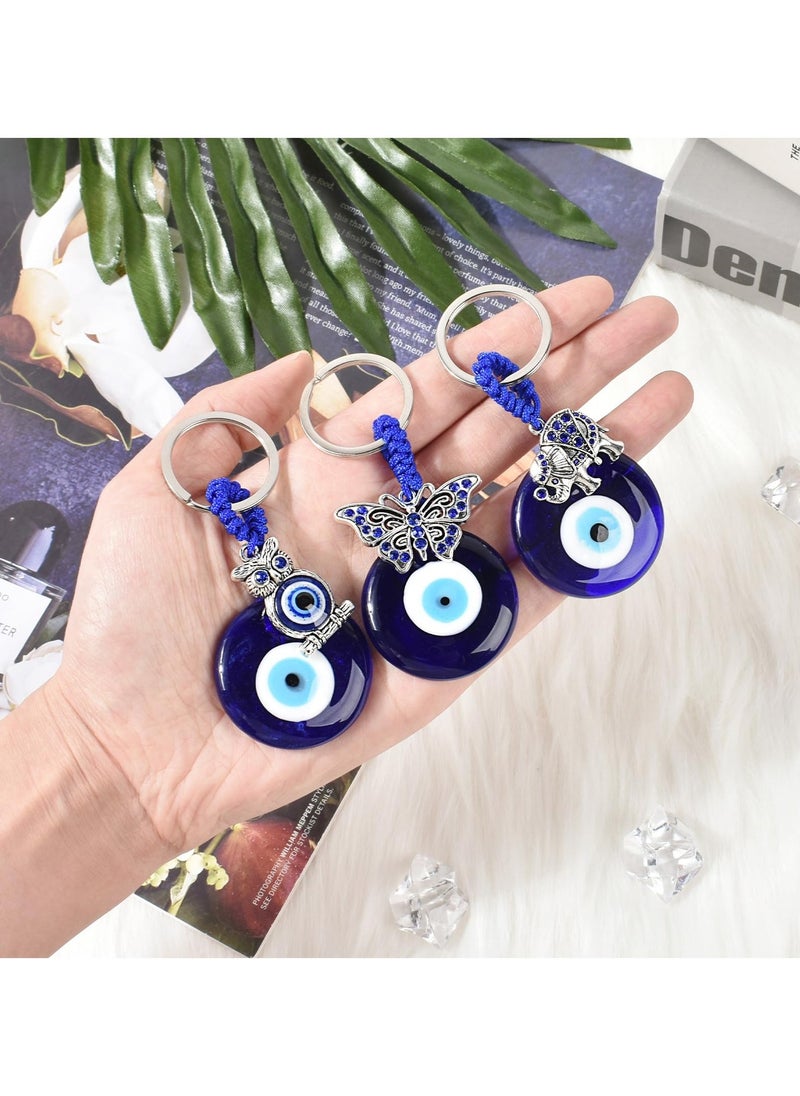 Generic - 3PCS Evil Eye Hanging Ornament Blue Evil Eye with Butterfly Elephant Owl Hanging Decoration Turkish Evil Eye Car Hanging Keychain DIY Pendant Charms Keychain Hanging Ornament Keychain Ornament - Image 1