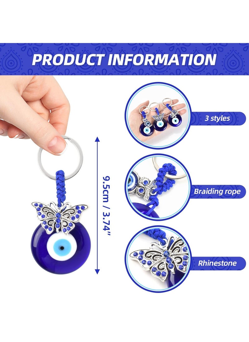 Generic - 3PCS Evil Eye Hanging Ornament Blue Evil Eye with Butterfly Elephant Owl Hanging Decoration Turkish Evil Eye Car Hanging Keychain DIY Pendant Charms Keychain Hanging Ornament Keychain Ornament - Image 1