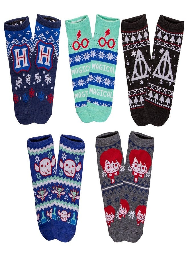 هاري بوتر جوارب قصيرة للجنسين من هاري بوتر، هوجورتس، هيدويج، ومقدسات الموت، بنمط العطلات، عبوة من 5 جوارب - Image 1