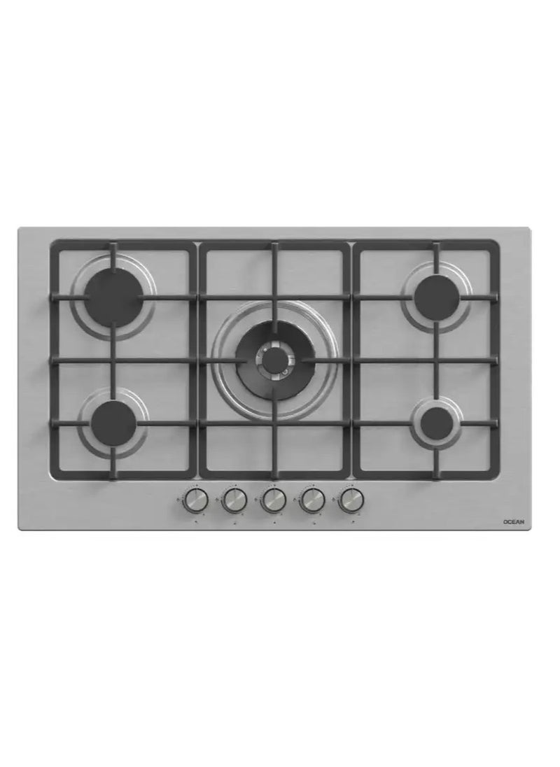 Ocean - Ocean Built-in Gas Hob, 5 Burners, 90 cm, Stainless Steel - OHGFR95IPROSVC - Image 1