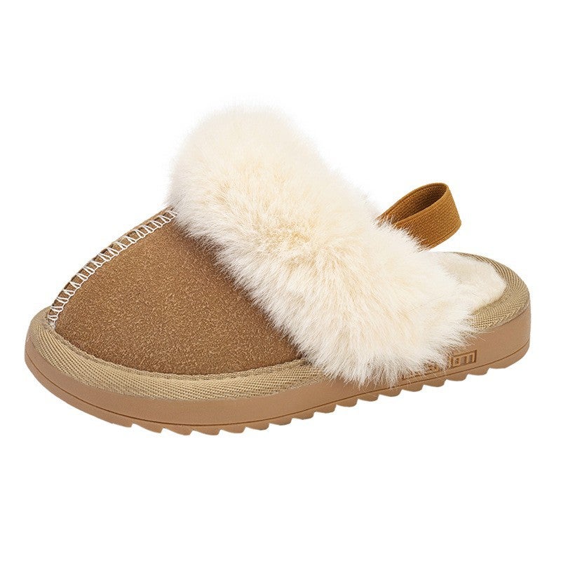 2024 Kids Fashion Furry Shoes Winter Korean Cotton Slippers Brown 