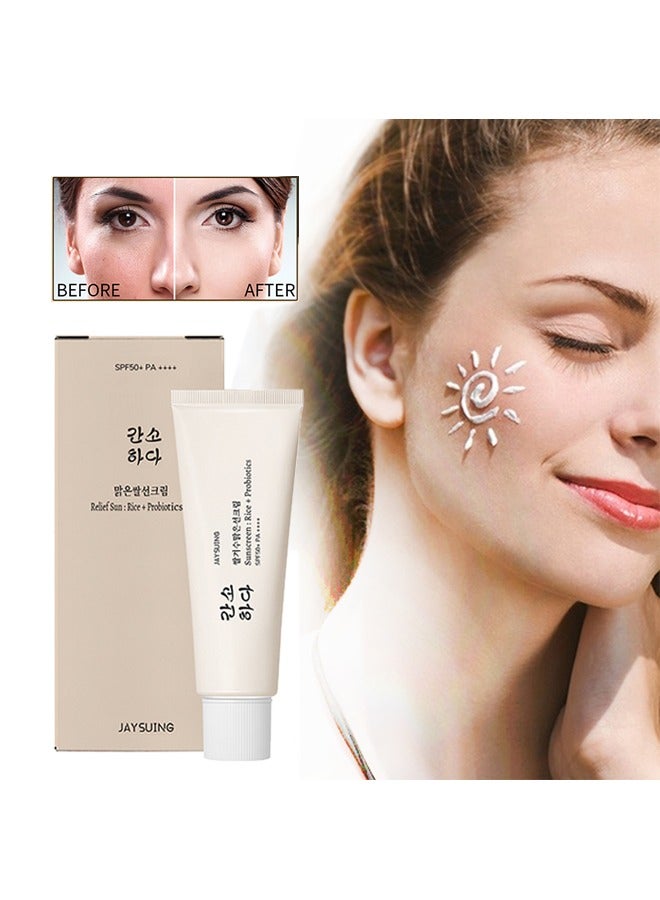 جايسوينغ شمس الإغاثة: أرز + بروبيوتيك ، واقي من الشمس ، واقي من الشمس العضوي SPF50 ، واقي من الشمس مرطب ، تنفس ، منعش ، واقي من الشمس سهل التطبيق - Image 1