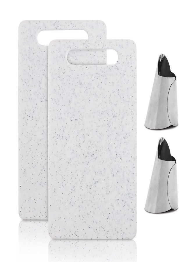 Hinmay 2Pcs Small Kitchen Cutting Board with Finger Guards Set Mini Plastic Cutting Board Set Dishwasher Safe for Camping Food Fruits Prep Vegetables Easy Grip (White, 6" x 10") - Image 2