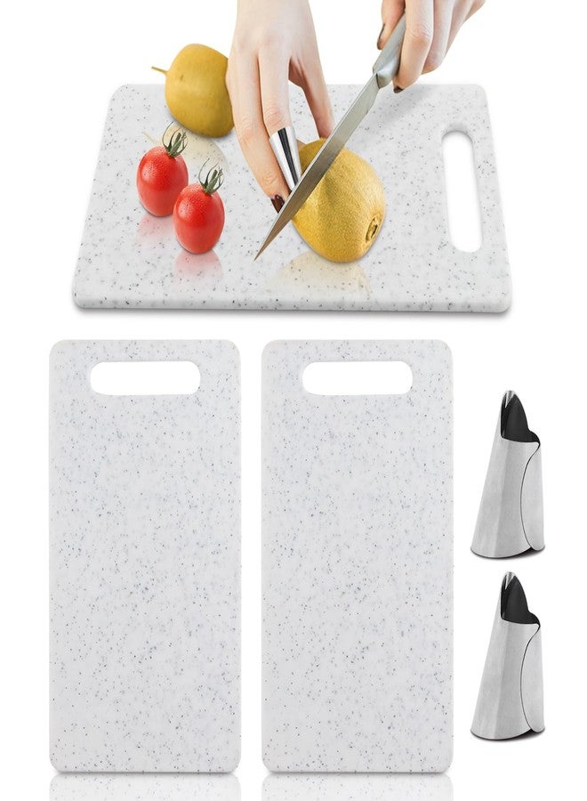 Hinmay 2Pcs Small Kitchen Cutting Board with Finger Guards Set Mini Plastic Cutting Board Set Dishwasher Safe for Camping Food Fruits Prep Vegetables Easy Grip (White, 6" x 10") - Image 3