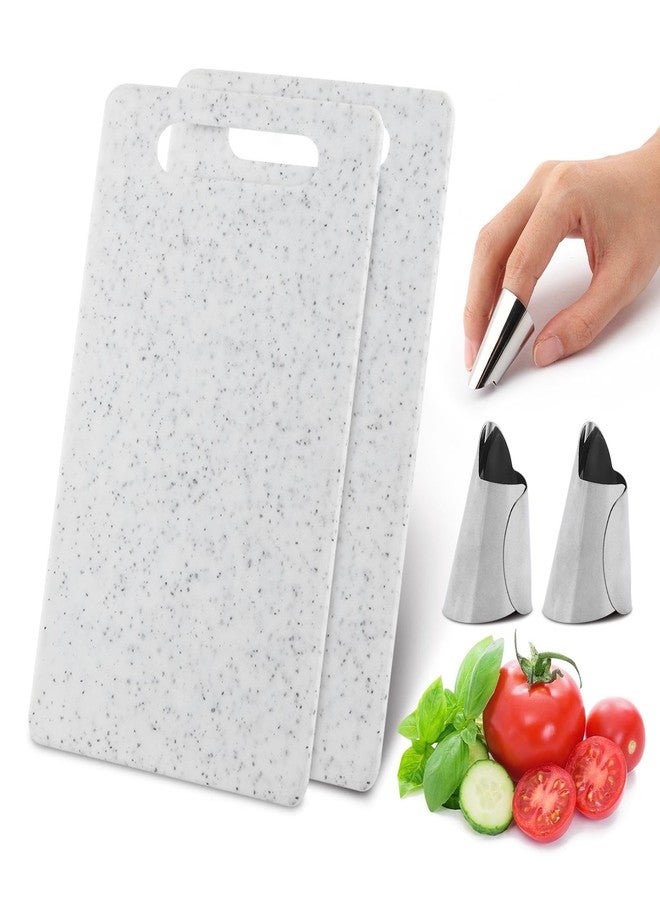 Hinmay 2Pcs Small Kitchen Cutting Board with Finger Guards Set Mini Plastic Cutting Board Set Dishwasher Safe for Camping Food Fruits Prep Vegetables Easy Grip (White, 6" x 10") - Image 1
