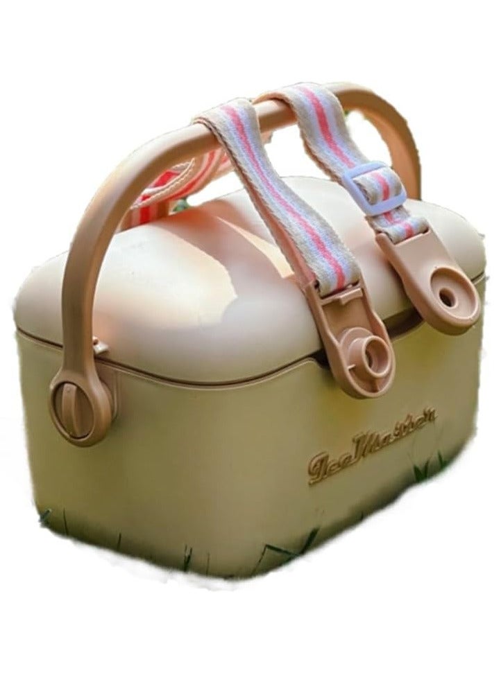 12L Large Capacity Cooler Box with Interchangeable Leather Strap, Thermal Insulated Hard Ice Box for Beach, Ice Cooler Box for Picnic and Party(Gold)  - Image 1