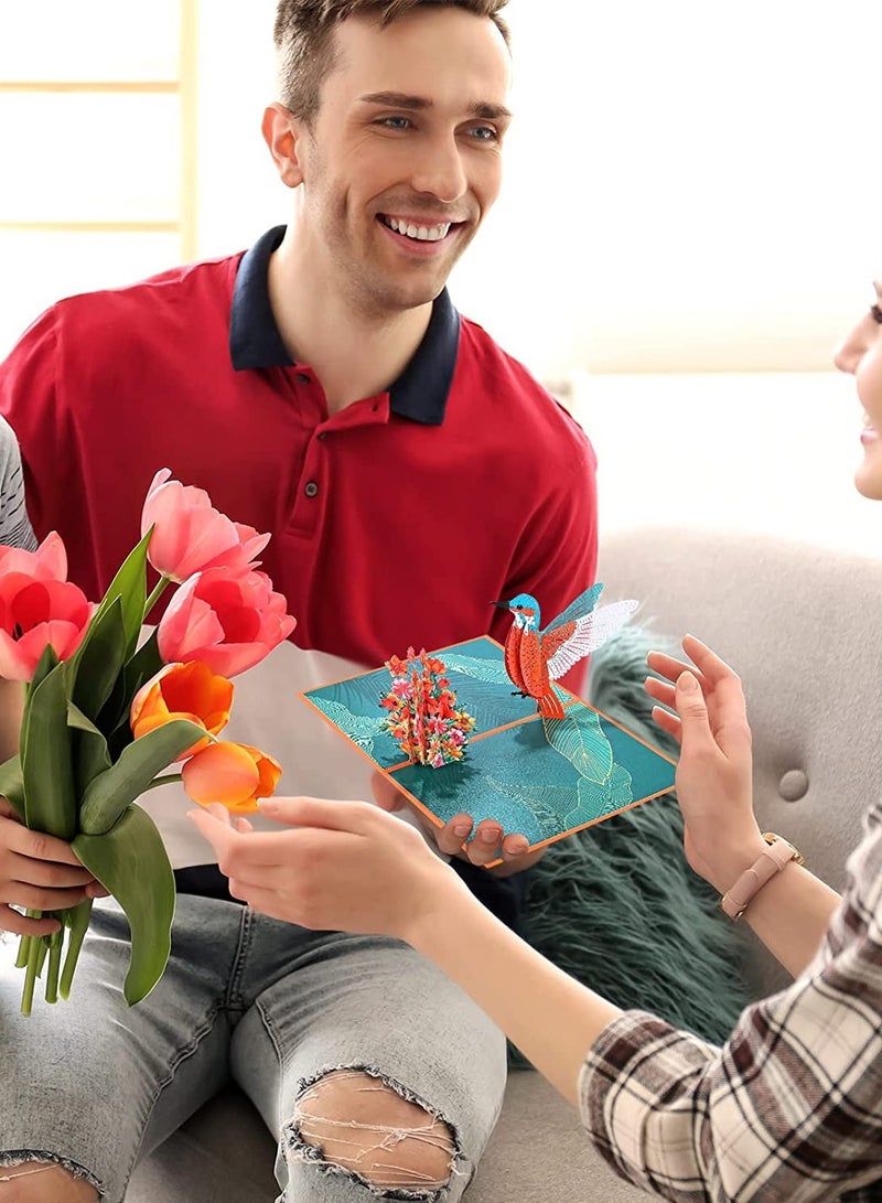 SOLARAE Pop Up Card Hummingbird Card Valentine's Day Card Birthday, Pop Up Cards for Women Best Friend Card, Thank You Card Anniversary Card Father's Day Card Spring Card, Graduation Card, 5.9×7.9inch - Image 4
