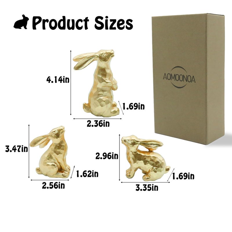 AOMOONOA Resin Gold Bunny Decor Rabbit Figurines, Small Easter Bunny Figurine Set of 3, Easter Rabbit Statues for Spring Tabletop Decor - Image 2