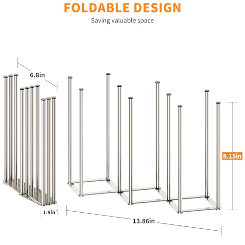 PLUVON Foldable Baby Bottle Drying Rack-10 Poles Water Bottle Organizer for Cups,Travel Mugs,Silicone Bags- Collapsible Stainless Steel Bottle Rack Dryer (Silver) - Image 2