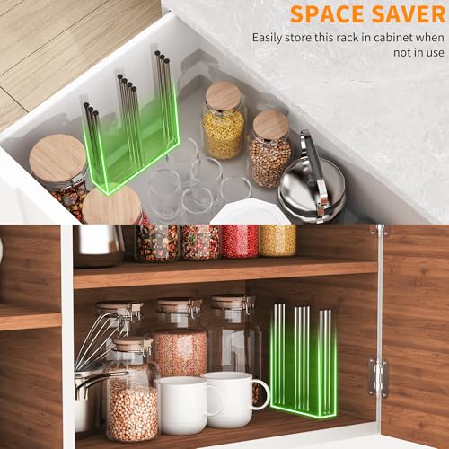 PLUVON Foldable Baby Bottle Drying Rack-10 Poles Water Bottle Organizer for Cups,Travel Mugs,Silicone Bags- Collapsible Stainless Steel Bottle Rack Dryer (Silver) - Image 3