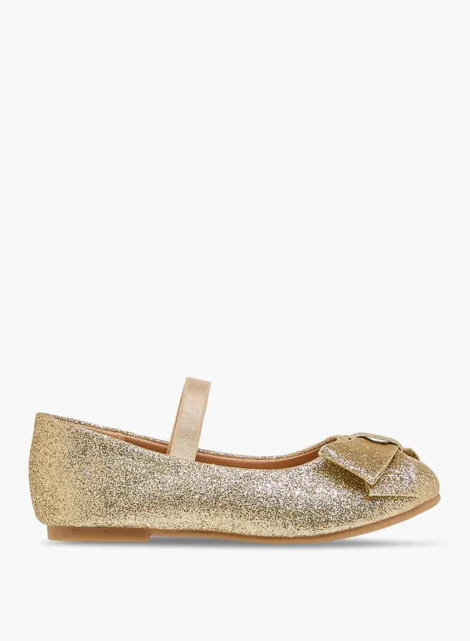 Girls Bow Embellished Ballerina Shoes With Elasticated Strap