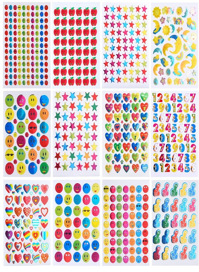 Coopay 7060 Pieces Teacher Stickers for Kids, Reward Incentive Stickers Mega Variety Pack, for Teacher Supplies Classroom Supplies Including Heart, Smiley Face, Star, Moon, Apple - Image 1