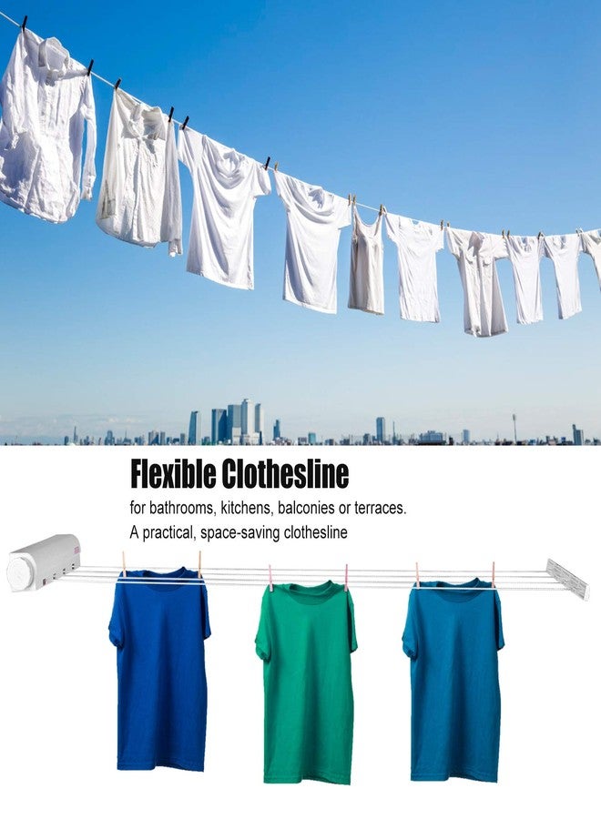 OUKENS Clothesline, Automatic Telescopic Clothesline Wall Mounted Retractable Clothes Drying Rack Rope with Hook for Indoor Outdoor Supplies Punching Installation (Four Ropes) - Image 3